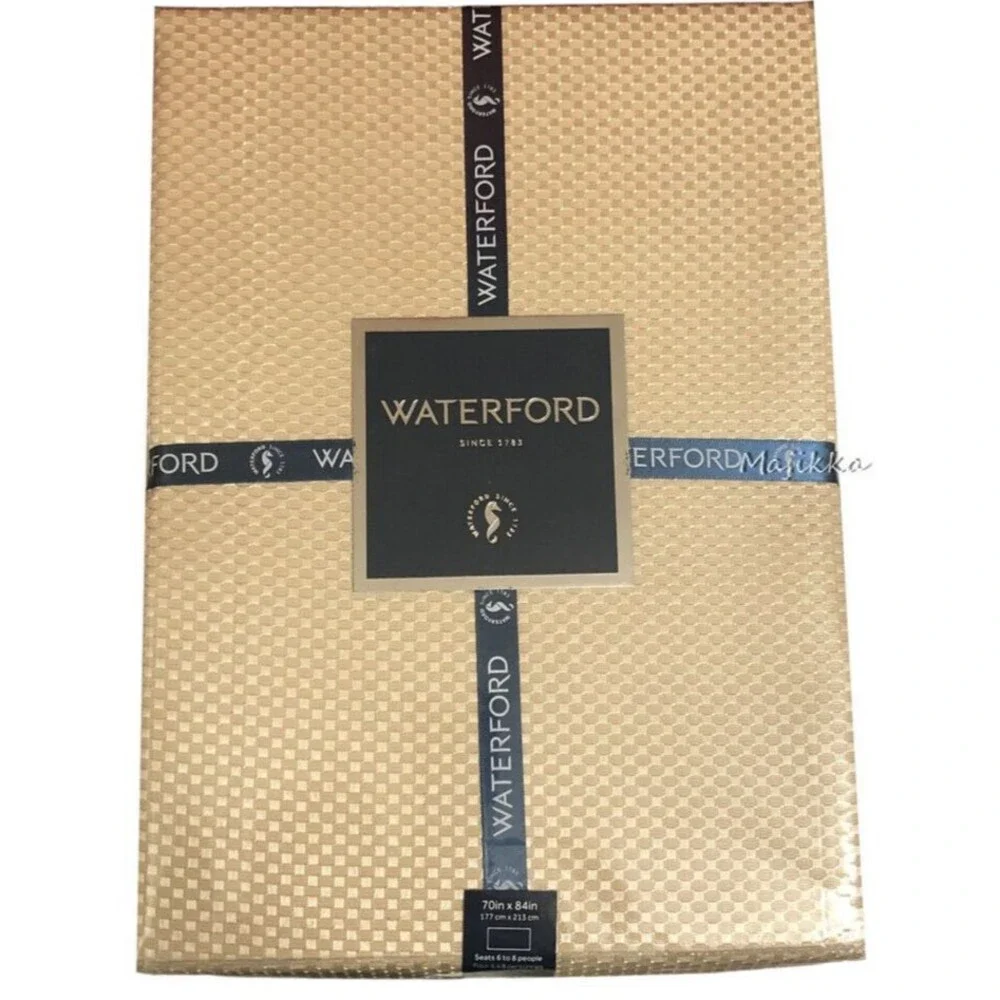 Waterford Super Luxury Crosshaven Tablecloth 70x84 Pearl Gold Christmas Holiday